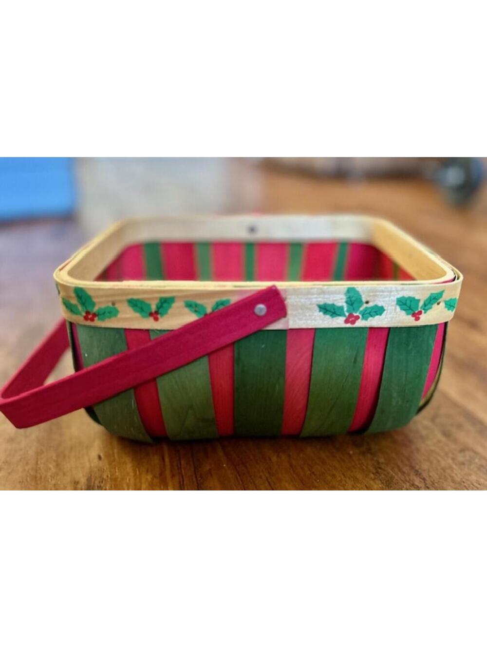 Vintage Christmas Basket with Holly Leaf Design